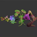 Various Colorful Plants Featuring Purple Flowers Green Leaves And Unique Shapes