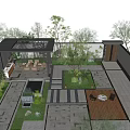 Serene Courtyard Garden Design Featuring Covered Pavilion Dining Area Stone Pathways And Greenery