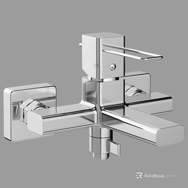 Modern Chrome Bathroom Faucet With Square Design Control Handles And Wall Mounted Structure 3d model