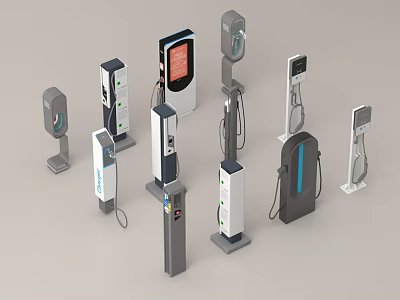 Public Charging Stations With Various Modern And Sleek Designs For Electric Vehicles 3d model