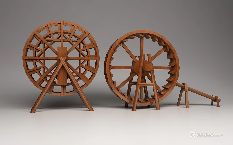 Decorative Wooden Water Wheel Garden Ornaments For Outdoor Landscaping Design 3d model 