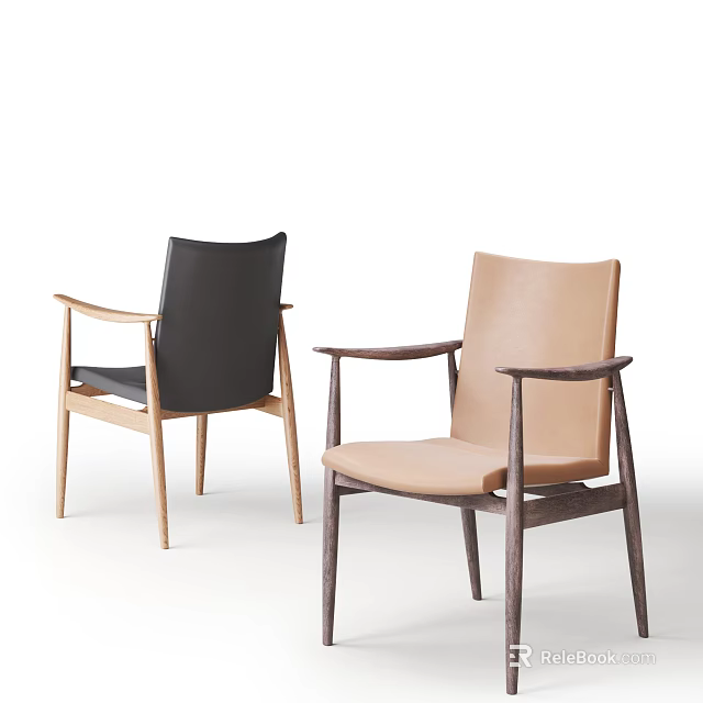 Modern Dining Chairs With Black And Tan Leather Seats And Wooden Frames 3d model 