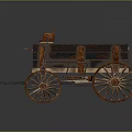 Vintage Wooden Wagon With Large Spoked Wheels And Decorative Wood Details