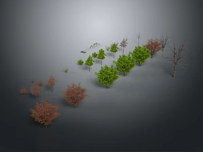 Various Plants With Green Red Leaves Small Trees And Dry Branches 3d model