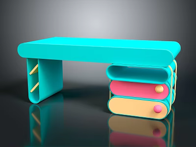 Colorful Modern Furniture Design With Turquoise Top And Pink Yellow Storage Compartments Round Knobs 3d model