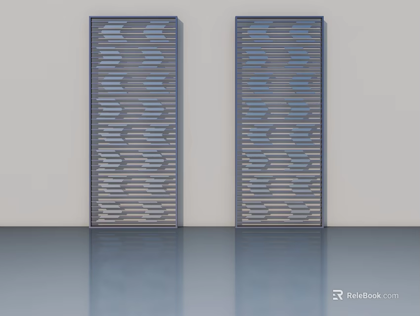 Modern Interior Swing Doors With Striped Pattern And Smooth Surface Design 3d model 
