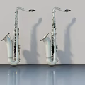 Two White Saxophones Standing Against Wall With Shadows And Reflective Floor 3d model