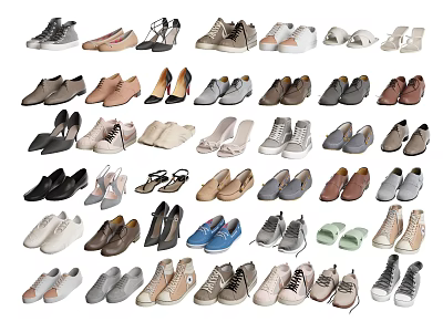 Collection of Various Shoes in Multiple Colors and Styles Including Sneakers Heels Flats and Sandals 3d model