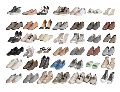 Collection of Various Shoes in Multiple Colors and Styles Including Sneakers Heels Flats and Sandals 3d model
