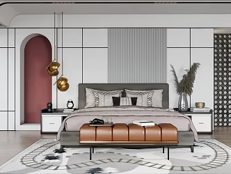 Modern Double Bed Home Double Bedside Cabinet Locker End of Bed 3d model