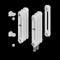 White Heating Radiator With Valves And Connector Components For Home Use