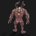 Fierce Mythical Monster with Red Skin Large Horns Muscular Build and Sharp Claws