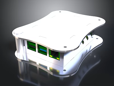 White Electronic Device With Multiple Green Blue USB Ports And Modern Sleek Design 3d model