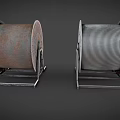 Three Cable Reels On Metal Stands With Silver And Copper Cables 3d model