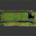 Ancient Church Ruin Model With Tall Spire Stone Structure And Grass Base
