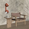 Red Wall Lamp With Metal Bracket On Striped Textured Wall And Wooden Chair