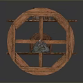 Wooden Waterwheel 3D Model Structure With Detailed Platforms And Miniature Decorations