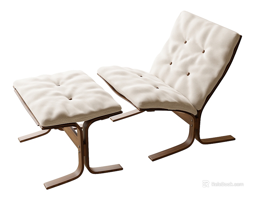 Modern Light Colored Tufted Accent Chair With Wooden Curved Legs And Ottoman 3d model 