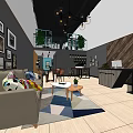 Modern Interior With Living Room Office Space Sofa Geometric Rug And Decorative Paintings