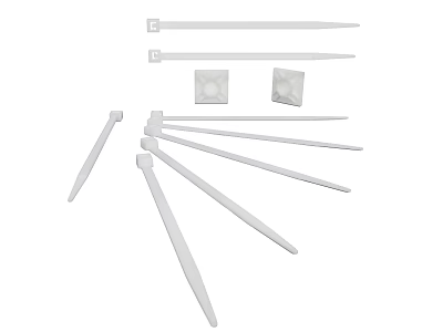 White Nylon Cable Ties With Mounting Bases For Household Supplies 3d model
