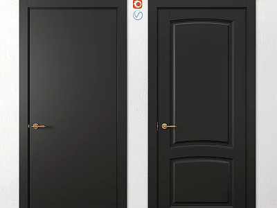 Stylish Black Hinged Doors With Minimalist And Paneled Designs Golden Handles White Wall Background 3d model
