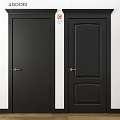 Stylish Black Hinged Doors With Minimalist And Paneled Designs Golden Handles White Wall Background