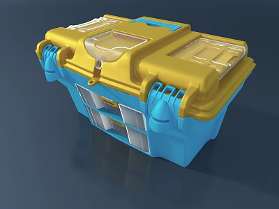 Yellow And Blue Hardware Toolbox With Multiple Compartments For Organized Tool Storage 3d model