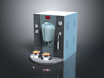 Blue Kitchen Coffee Machine With Digital Display Making Coffee And Cups On Tray 3d model