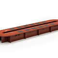 Round Mahogany Wooden Conference Table With Black Square Mats And Ventilation Slots