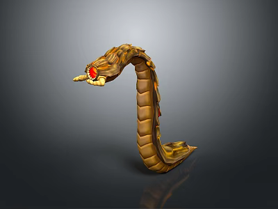 Mythical Coiled Snake Character With Golden Scales Red Eyes And Intricate Patterns 3d model