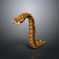 Mythical Coiled Snake Character With Golden Scales Red Eyes And Intricate Patterns