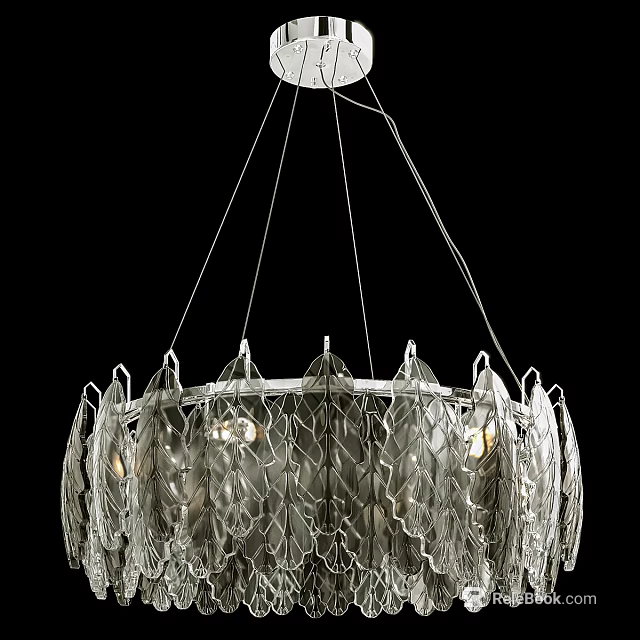 Modern Transparent Glass Chandelier with Leaf Pattern Design and Hanging Structure 3d model
