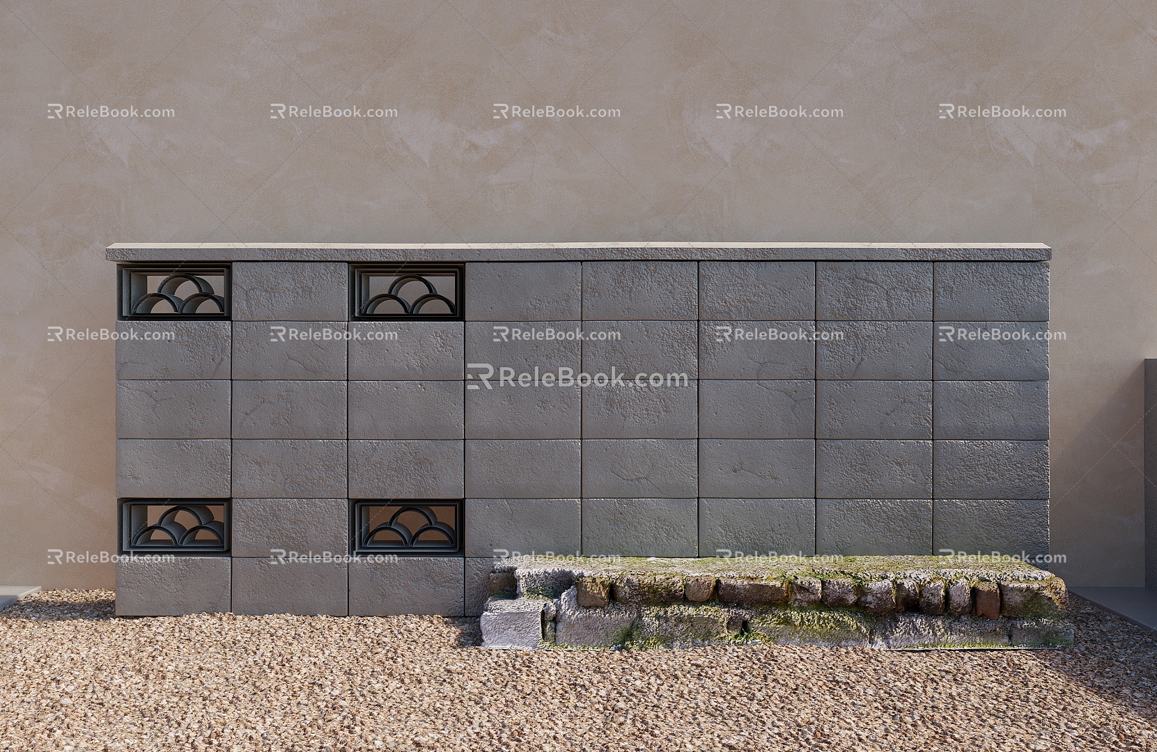 Modern outdoor fence cement wall rough brick wall stone 3d model