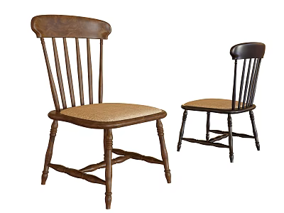 Classic Leisure Chair With Wooden Frame Brown Black Fabric Seat Design 3d model
