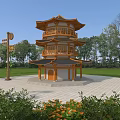 Chinese-style tower garden pavilion rest pavilion rest stool park signboard 3d model