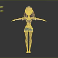 3D Character Girl In Black Top Blue Shorts Black Fishnet Stockings Arms Outstretched Gray Background