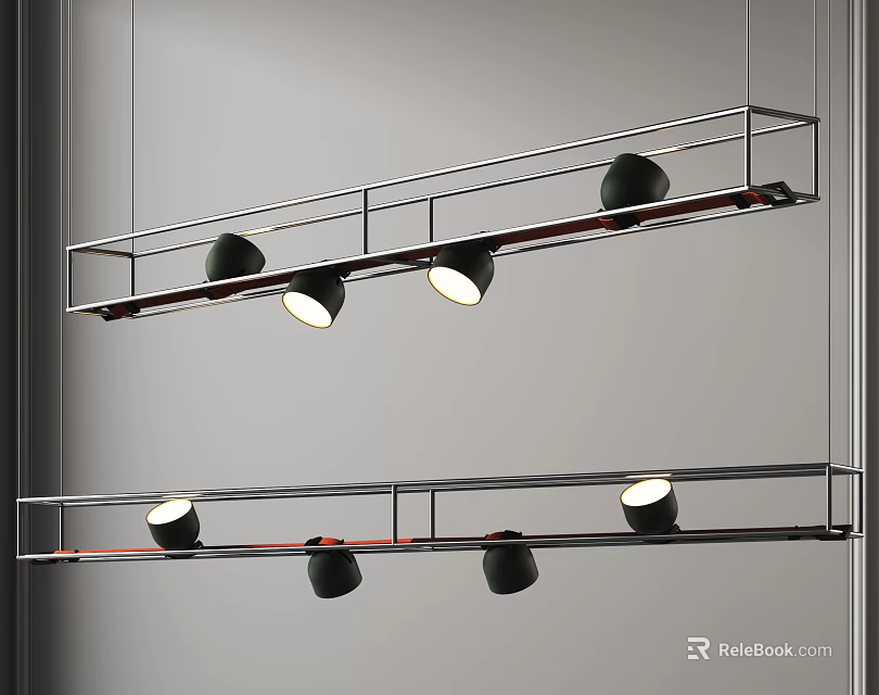 Modern Linear Chandelier with Black Metal Frame and Multiple Hanging Lights 3d model