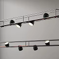 Modern Linear Chandelier with Black Metal Frame and Multiple Hanging Lights 3d model