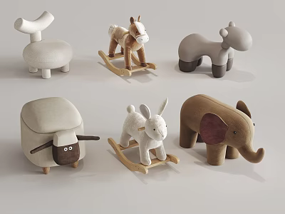 Cute Animal Shaped Kids Chairs With Rocking Horse And Plush Elephant Designs 3d model