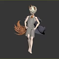 3D Designed Fantasy Game and Movie Character with Fox Ears Orange Tail and Gray Dress