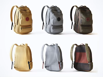 Assorted Colored Canvas Backpacks With Round Logo And Striped Design Straps 3d model
