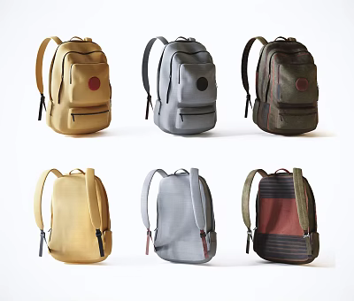 Assorted Colored Canvas Backpacks With Round Logo And Striped Design Straps 3d model Assorted Colored Canvas Backpacks With Round Logo And Striped Design Straps 3d model