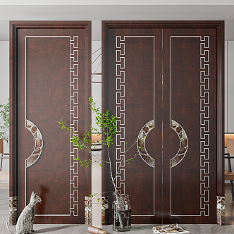 New Chinese style double door single door 3d model