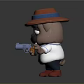 Cartoon Game Character With Red Hat Blue Band Mustache Holding Blue Gun And Yellow I