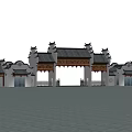 Traditional Chinese Entrance Gate with Classic Eaves Roof and Symmetric Architectural Design
