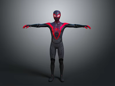 Spider Man 3D Model In Black Red Costume With Spider Logo And Outstretched Arms 3d model