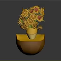 Sunflowers in Yellow Vase Placed on Yellow Round Base Against Dark Background