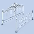 Elegant White Gate With Golden Ornate Design And Matching Railing Elements 3d model