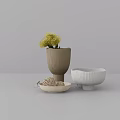 Decorative Ornament Set with Vase Yellow Flowers Bowls and Plate in Modern Neutral Tones