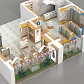 Modern Specialty Store Interior Layout With Shelves Display Counters And Sectional Design 3d model